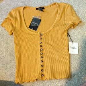 Yellow button down top